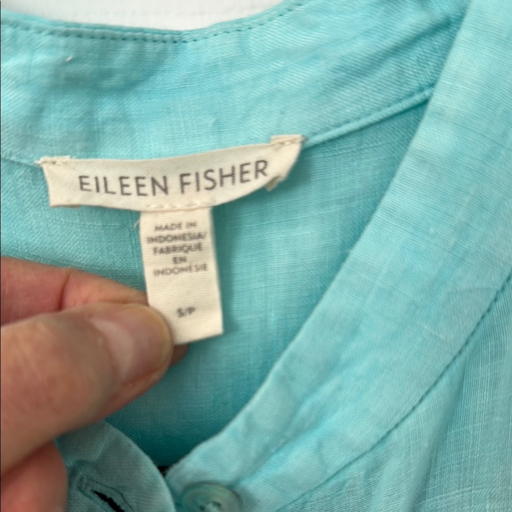Aqua/Turquoise Linen Sleeveless Midi Sundress Size Small by Eileen Fisher - Picture 3 of 7